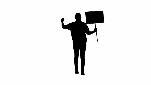 Silhueta Escura Uma Ativista Feminina Com Uma Silhueta Cartaz Isolado — Vídeo de Stock