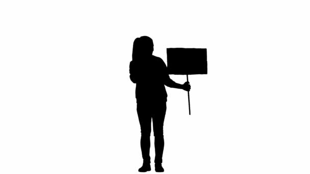 Het Donkere Silhouet Van Een Vrouwelijke Activist Wijst Met Haar — Stockvideo
