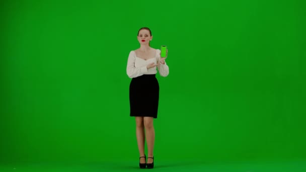 Moderne Geschäftsfrau Porträt Eines Attraktiven Büromädchens Auf Einem Grünen Bildschirm — Stockvideo