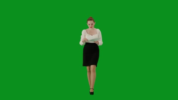 Moderní Podnikatelka Kreativní Reklamní Koncept Portrét Atraktivní Kancelářské Dívky Zelené — Stock video
