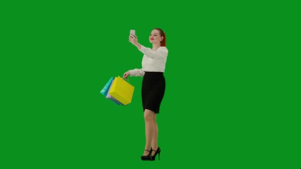 Moderní Obchodnice Portrét Atraktivní Kancelářské Dívky Zelené Obrazovce Barevným Klíčem — Stock video