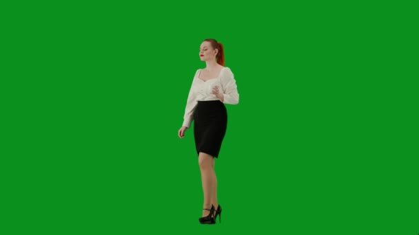 Modern Üzletasszony Egy Vonzó Irodai Lány Portréja Chroma Key Zöld — Stock videók