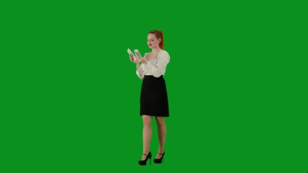 Mujer Negocios Moderna Retrato Atractiva Chica Oficina Croma Pantalla Verde — Vídeos de Stock