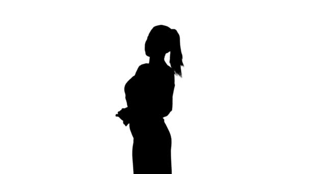 Modern Business Woman Black Silhouette Office Girl White Isolated Background — Stock Video