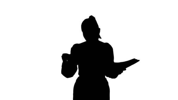 Moderne Zakenvrouw Zwart Silhouet Van Kantoormeisje Witte Geïsoleerde Achtergrond Vrouw — Stockvideo