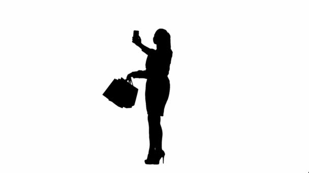 Modern Business Woman Black Silhouette Office Girl White Isolated Background — Stock Video