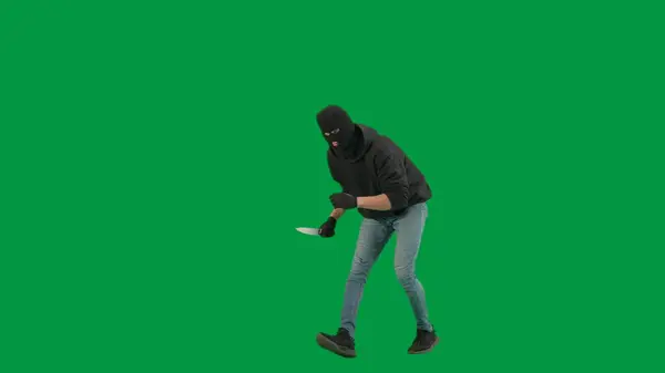 Robbery Criminal Concept Portrait Thief Chroma Key Green Screen Background — Stock Photo, Image