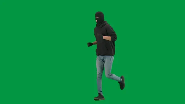 Robbery Criminal Concept Portrait Thief Chroma Key Green Screen Background — Stock Photo, Image