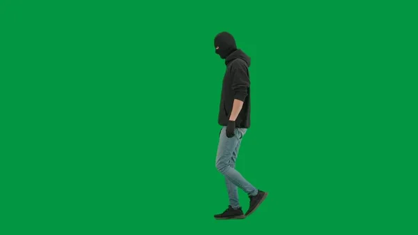 Diefstal Crimineel Concept Portret Van Dief Chroma Key Groen Scherm — Stockfoto