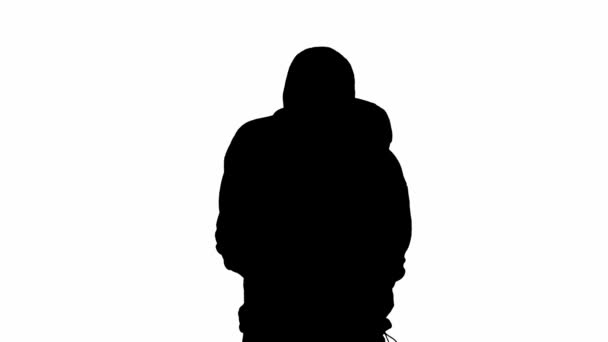 Black Silhouette Thief Isolated White Background Male Robber Hoodie Balaclava — Stock Video