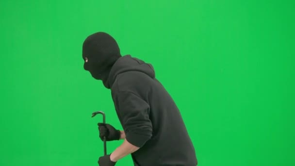 Robo Concepto Criminal Retrato Ladrón Croma Pantalla Verde Clave Fondo — Vídeo de stock