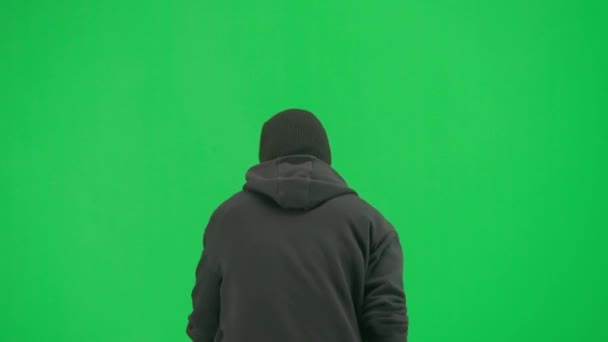 Robo Concepto Criminal Retrato Ladrón Croma Pantalla Verde Clave Fondo — Vídeos de Stock