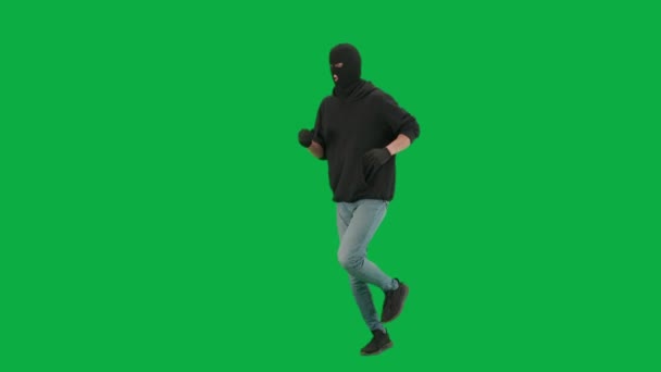 Roubo Conceito Criminal Retrato Ladrão Croma Chave Verde Tela Fundo — Vídeo de Stock