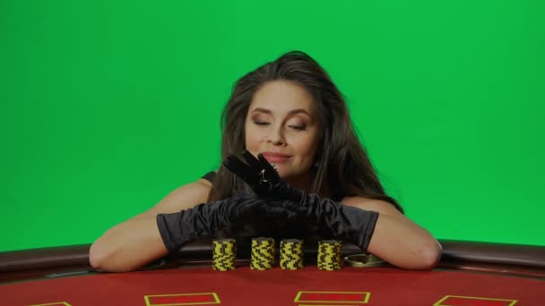 Casino Gambling Creative Advertisement Concept Portrait Female Chroma Key Green — Stock Video