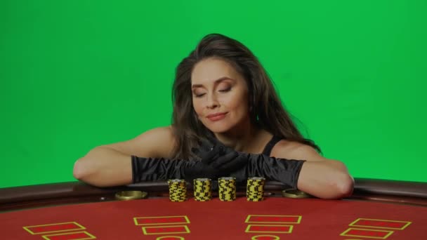 Casino Gokken Creatieve Reclame Concept Portret Van Een Vrouw Chroma — Stockvideo