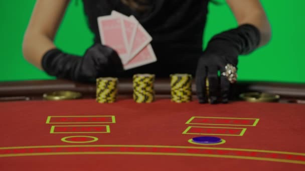 Casino Und Glücksspiel Kreatives Werbekonzept Portrait Der Frau Auf Chroma — Stockvideo