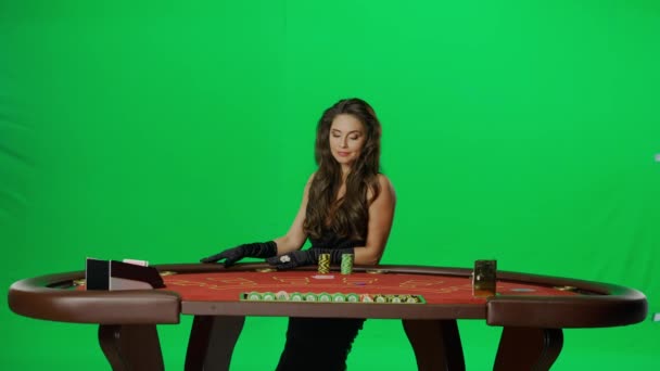 Kaszinó Szerencsejáték Kreatív Reklám Koncepció Portré Elegáns Chroma Kulcs Zöld — Stock videók