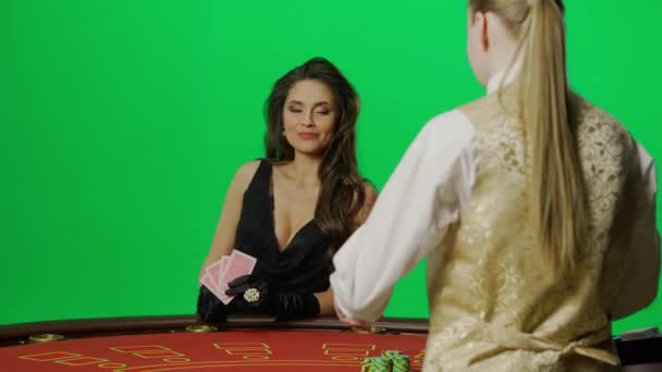 Casino Juegos Azar Concepto Publicidad Creativa Retrato Elegante Hembra Pantalla — Vídeos de Stock