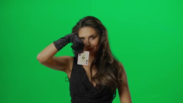 Kasino Och Spel Kreativ Reklam Koncept Porträtt Elegant Kvinna Kroma — Stockvideo