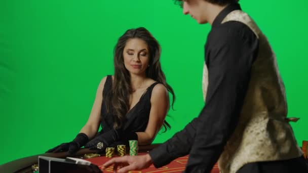 Casino Gambling Creative Advertisement Concept Portrait Female Chroma Key Green — Stock Video