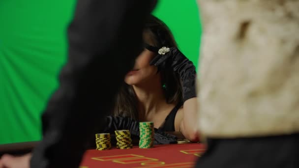 Casino Gokken Creatieve Reclame Concept Portret Van Een Vrouw Chroma — Stockvideo