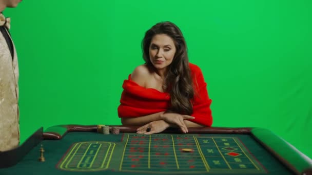 Casino Jeu Concept Publicitaire Créatif Portrait Femme Séduisante Sur Écran — Video