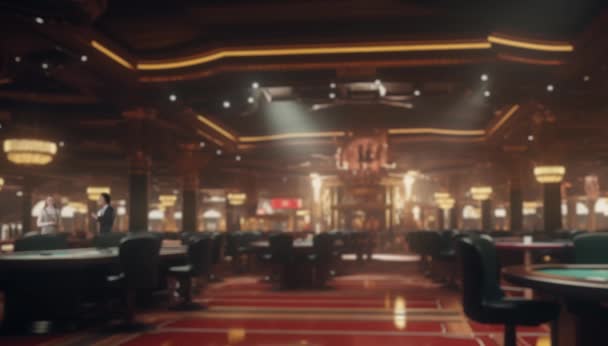 赌场的内部有扑克游戏的赌桌 宽敞的赌场 娱乐场所和娱乐场所 一群分散注意力的人互相交流赌场和赌博的概念 — 图库视频影像
