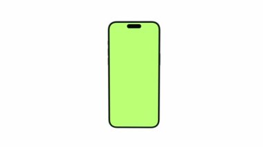 Boş yeşil ekranlı cep telefonu, ön görüş, alfa kanallı beyaz arka planda izole edilmiş. Mockup ekranda sunum için kamera izi hareketli 4K animasyonu.