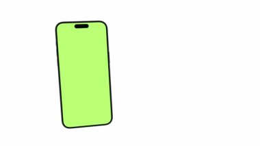 Boş yeşil ekranlı cep telefonu, ön görüş, alfa kanallı beyaz arka planda izole edilmiş. Mockup ekranda sunum için kamera izi hareketli 4K animasyonu.