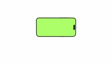 Boş yeşil ekranlı cep telefonu, ön görüş, alfa kanallı beyaz arka planda izole edilmiş. Mockup ekranda sunum için kamera izi hareketli 4K animasyonu.