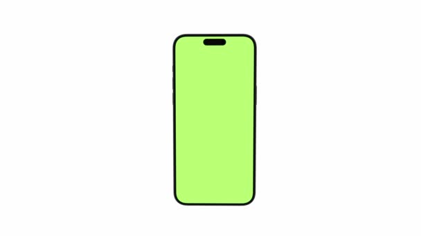 Teléfono Móvil Con Pantalla Verde Blanco Vista Frontal Aislado Sobre — Vídeo de stock