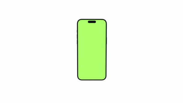 Mobilní Telefon Prázdnou Zelenou Obrazovkou Přední Pohled Izolované Bílém Pozadí — Stock video