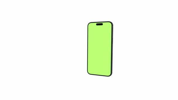 Mobiele Telefoon Met Blanco Groen Scherm Vooraanzicht Geïsoleerd Witte Achtergrond — Stockvideo