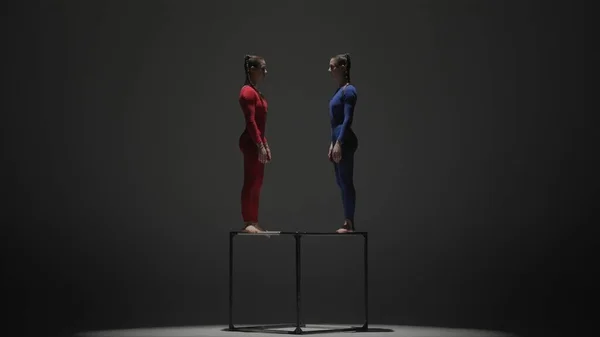 Moderne Koreografi Akrobatikk Kreativ Reklame Konsept Portrett Kvinnelige Akrobater Isolert – stockfoto