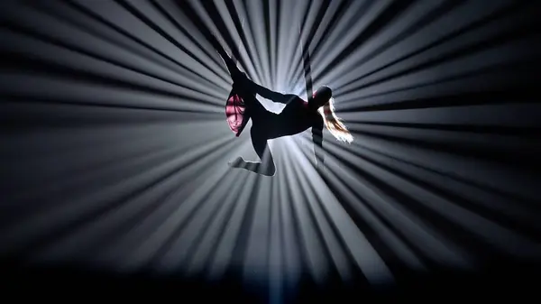 Modern Choreography Acrobatics Creative Advertisement Concept Silhouette Female Isolated Black — Stock Photo, Image