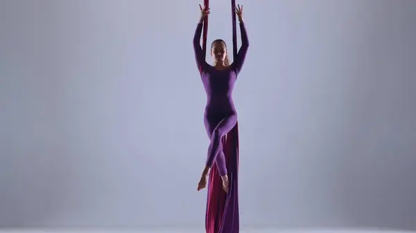 Modern Choreography Acrobatics Creative Advertisement Concept Female Artist Isolated Blue — Stock Photo, Image
