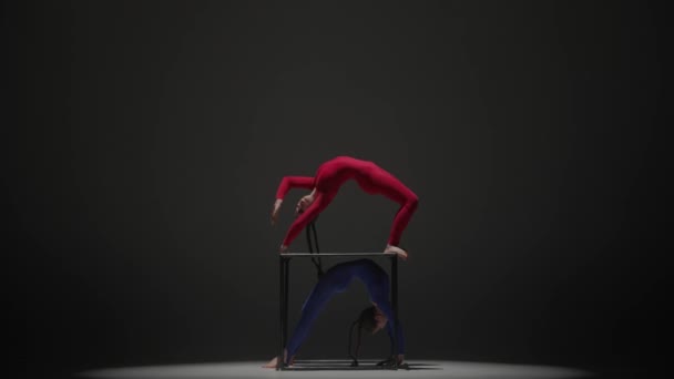 Moderne Choreografie Acrobatiek Creatieve Reclame Concept Portret Van Twee Vrouwelijke — Stockvideo