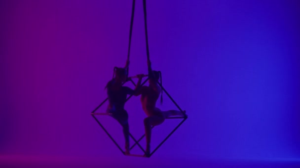Nowoczesna Choreografia Koncepcja Kreatywnej Reklamy Akrobatycznej Sylwetka Dwóch Akrobatek Odizolowanych — Wideo stockowe