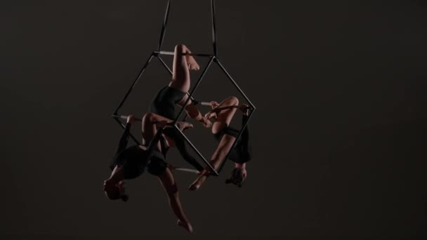 Modern Koreografi Akrobasi Yaratıcı Reklam Konsepti Kadın Akrobatların Portresi Izole — Stok video