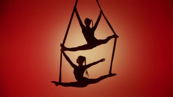 Modern Choreography Acrobatics Creative Advertisement Concept Silhouette Two Female Acrobats — Stock Video