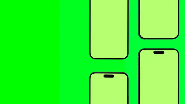 Mobile Phone Pattern Green Screen Green Background Flat Lay Group — Stock Photo, Image