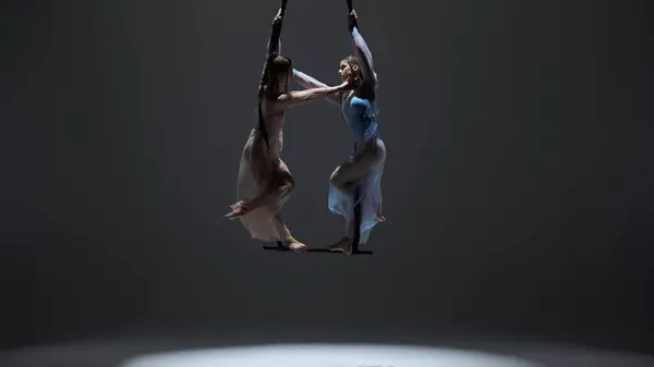 Modern Choreography Acrobatics Creative Advertisement Concept Female Gymnastic Duo Isolated — Stock Photo, Image