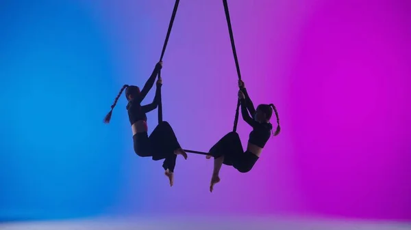 Modern Choreography Acrobatics Creative Advertisement Concept Female Gymnastic Duet Isolated — Stock Photo, Image