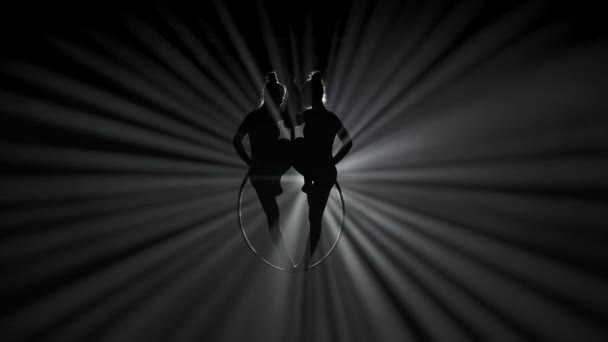 Moderní Choreografie Akrobacie Kreativní Reklamní Koncept Dvě Gymnastky Izolované Černém — Stock video