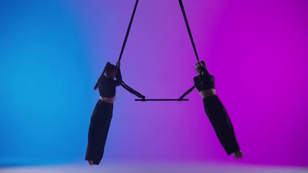 Modern Koreografi Och Akrobatik Kreativ Reklam Koncept Kvinnlig Gymnastikduett Isolerad — Stockvideo