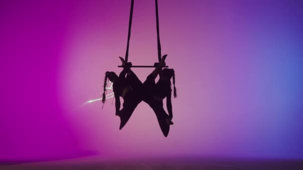 Modern Koreografi Och Akrobatik Kreativ Reklam Koncept Kvinnlig Gymnastikduett Isolerad — Stockvideo