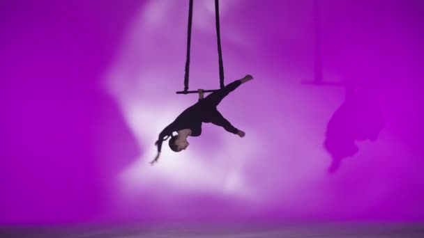 Modern Choreography Acrobatics Creative Advertisement Concept Female Gymnast Isolated Pink — Stock Video