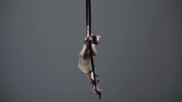 Moderne Choreographie Und Akrobatik Kreatives Werbekonzept Turnerin Isoliert Auf Grauem — Stockvideo