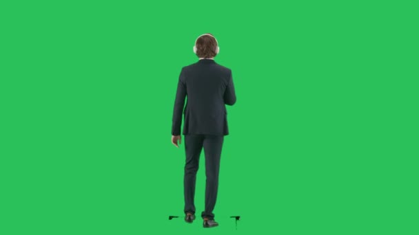 Moderne Zakenman Creatieve Reclame Concept Achterfoto Van Mannelijk Model Pak — Stockvideo