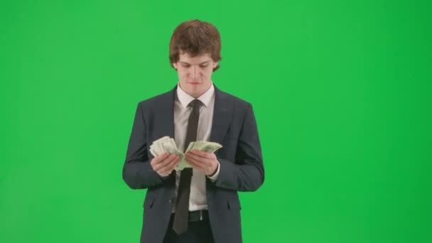 Moderní Podnikatelský Kreativní Reklamní Koncept Portrét Mužského Modelu Obleku Zelené — Stock video